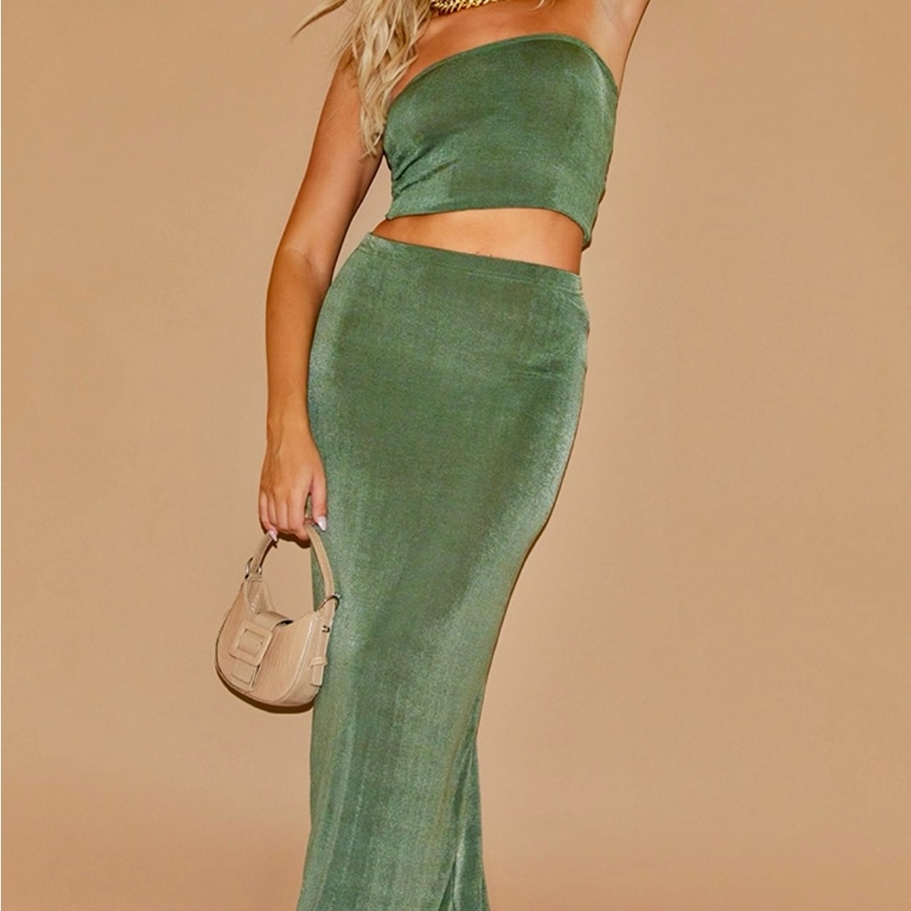Pretty Little Thing Khaki skirt and bralette
